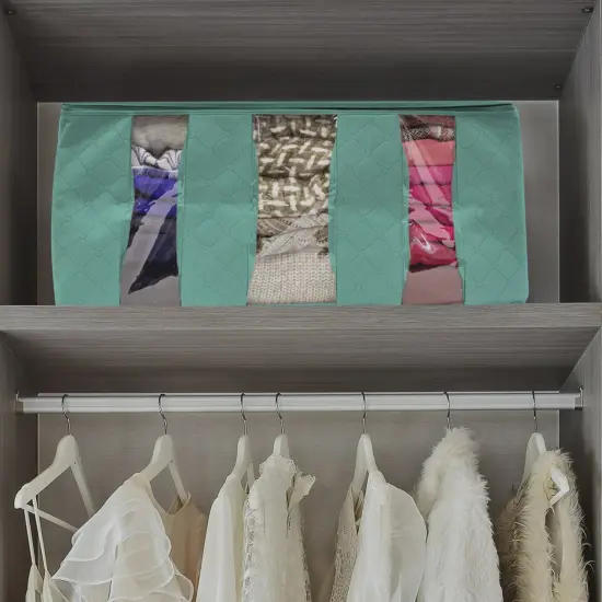 Sorbus Foldable Storage Bag Organizers with 3 divided sections (2 Pack) Teal {2}