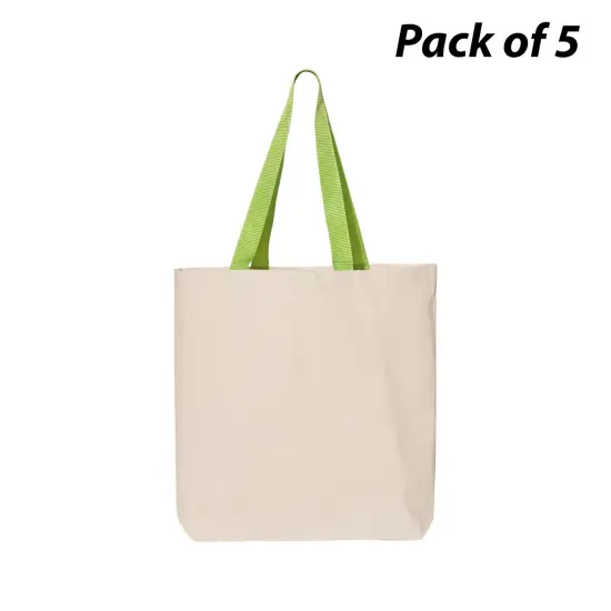 Q-Tees&reg; 11L Canvas Tote with Contrast-Color Handles Natural/ lime {1}