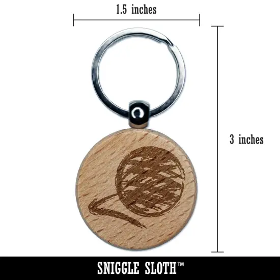 Ball of Yarn Sketch Crochet Knit Engraved Wood Round Keychain Tag Charm {2}