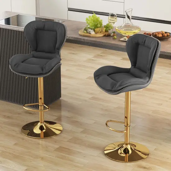 Costway Adjustable Bar Stool Set of 2 Leathaire Bar Chairs with Padded Seat & Footrest {5}