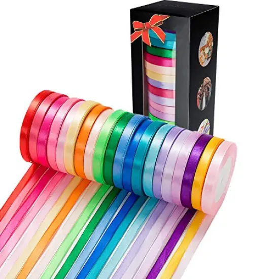 500 Yard Fabric Ribbon Satin Ribbon Rolls Silk Satin Roll, 25 Yard/Rolls, 20 Rolls, Satin Ribbon for Gift Package Wrapping Ribbon Bow Making Crafts Sewing Party Wedding, 2/5 Inch Wide {1}