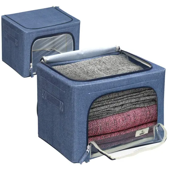 Sorbus Fabric Storage Bins - Stackable, Foldable Organizer, with Clear Window (Set of 2) Blue {5}