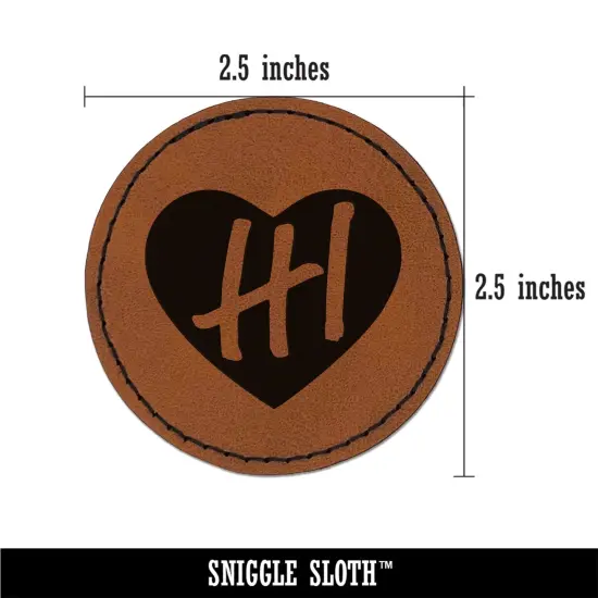 HI Hawaii State in Heart Round Iron-On Engraved Faux Leather Patch Applique - 2.5" Brown {3}