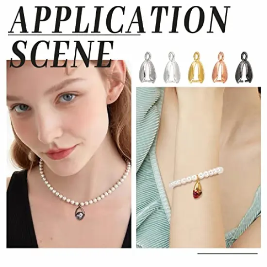 100 Pieces Brass Pinch Clip Bail Clasp Dangle Charm Bead Pendant Connector Findings 14x7x5mm for Jewelry Making 5 Colors {4}