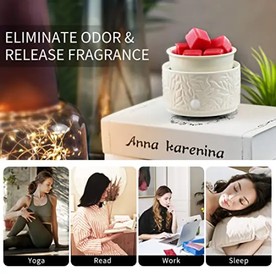 Wax Melt Burner Ceramic 3-in-1 Oil Burner Electric Wax Melter Fragrance Warmer for Home Office Bedroom Aromatherapy Gift& D&eacute;cor (White Leaves) {4}