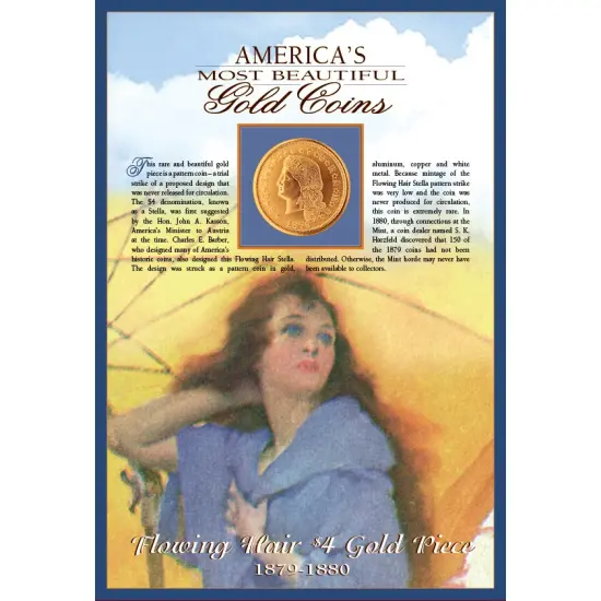 Tribute to America's Most Beautiful Coins - Flowing Hair $4 Gold Piece 1879-1880 Replica Coin {2}