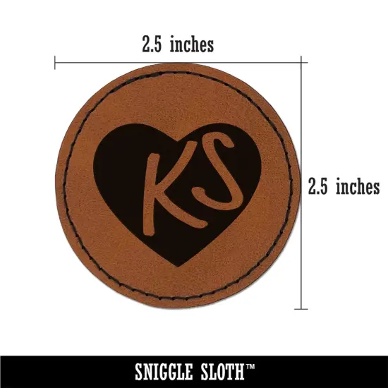 KS Kansas State in Heart Round Iron-On Engraved Faux Leather Patch Applique - 2.5" Brown {3}
