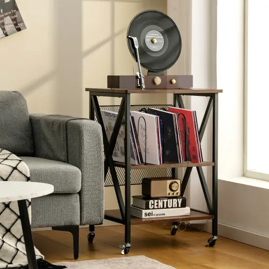 Costway 3-tier Rolling Turntable Stand Vinyl Record Storage Shelf with 3 Dividers & Wheels {2}