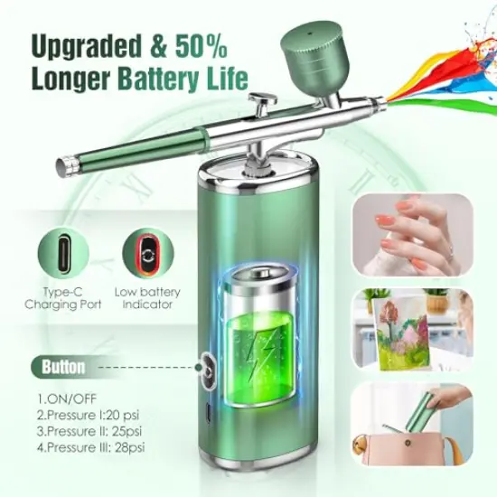 Cordless Airbrush Kit with Compressor Portable Nail Airbrush Machine 0.3mm Nozzle Rechargeable Air Brush Kit for Model Painting Makeup Barber Tattoo Food Cake Decor {5}