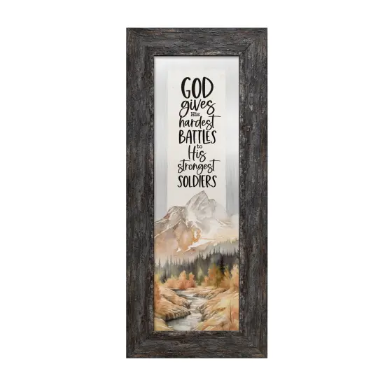 God Gives His Hardest Metalscape Framed Wall Art - 6 inches x 14 inches {1}