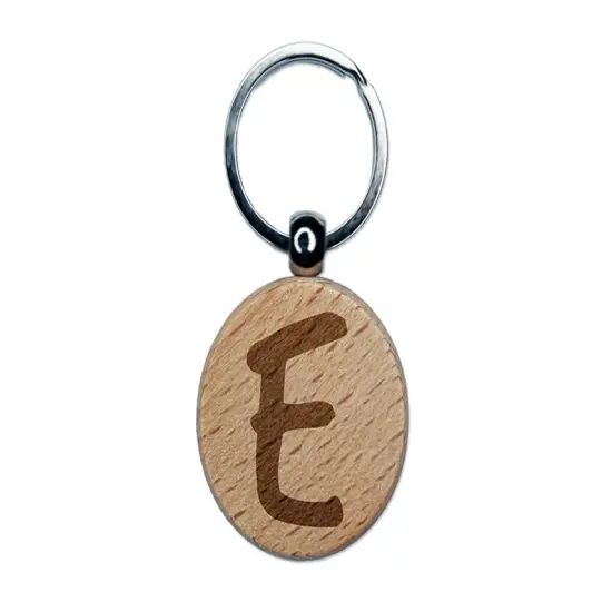 Letter E Uppercase Felt Marker Font Engraved Wood Round Keychain Tag Charm {1}