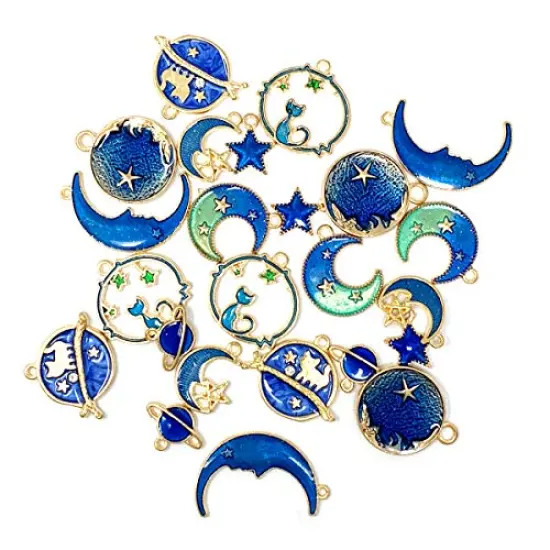 24 Pieces Assorted Gold Plated Enamel Cat Moon Star Celestial Charm Pendant DIY for Earrings Necklace Bracelet Jewelry Making and Crafting {1}