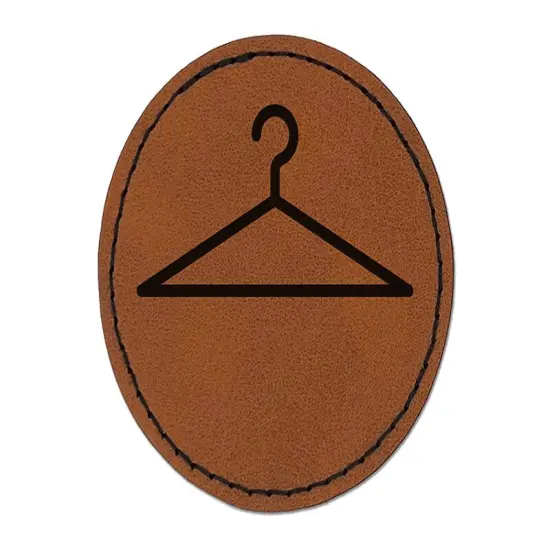 Clothes Hanger Laundry Round Iron-On Engraved Faux Leather Patch Applique - 2.5" Brown {1}