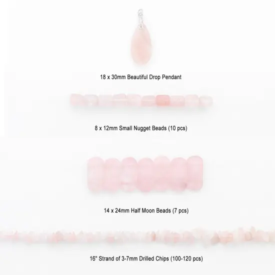 Rose Quartz Natural Gemstone Beads and Pendant Collection Value Pack B {3}