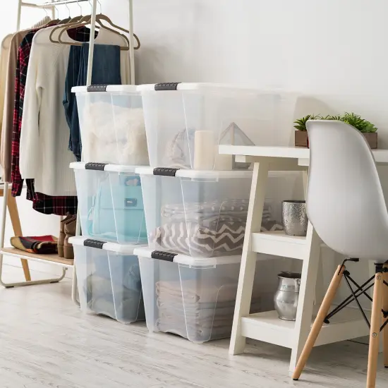 IRIS USA 53 Quart Stackable Plastic Storage Bins with Lids and Latching Buckles, 6 Pack - Clear, Containers with Lids and Latches, Durable Nestable Closet and Garage Totes, Organizing Tub Boxes {2}