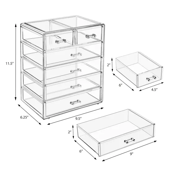 Sorbus Acrylic Makeup & Jewelry Organizer Storage Case- (4 Large, 2 Small Drawers) Clear {6}