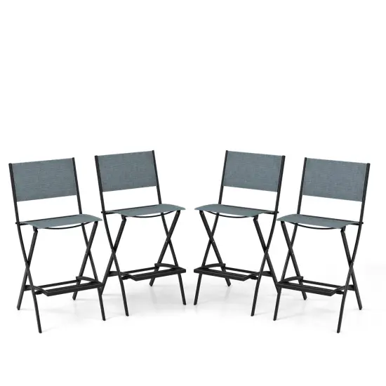 Costway Set of 4 Outdoor Bar Chair Folding Bar Height Stool with Metal Frame Blue/Coffee {7}