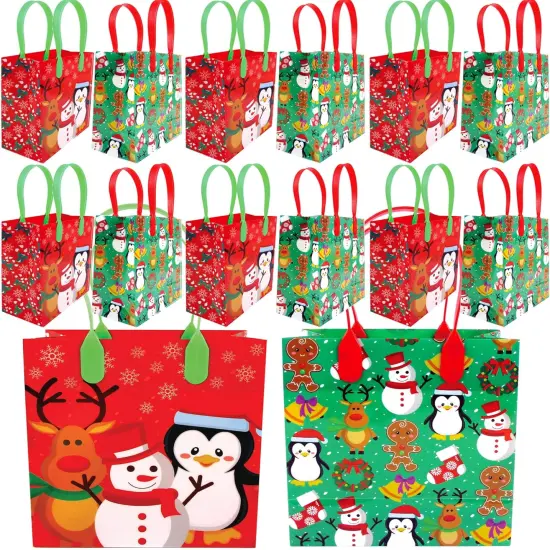 TINYMILLS Christmas Party Favor Bags Treat Bags with Handles, Candy Bags for Christmas Party Gift Bags Christmas Holiday Party Supplies,12 Pack {1}