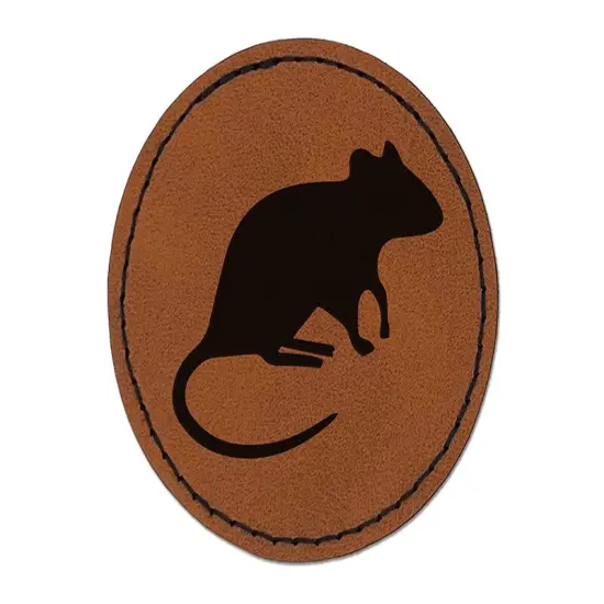 Rat Solid Round Iron-On Engraved Faux Leather Patch Applique - 2.5" Brown {1}
