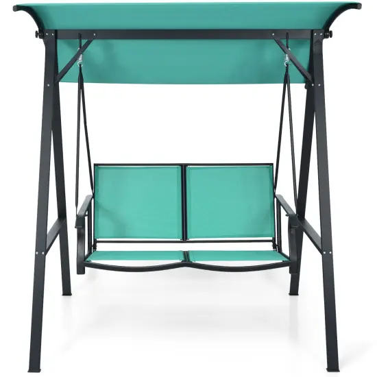 Outdoor Porch Steel Hanging 2-Seat Swing Loveseat with Canopy Green {4}
