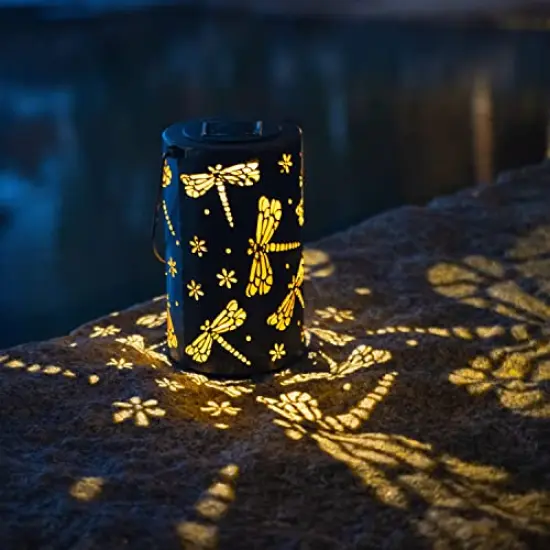 1 Pack Solar Lantern Outdoor Garden Decor Hanging Solar Lantern Lights,Metal Dragonfly Decor Outdoor Lantern,Waterproof Led Garden Lantern for Patio, Yard, Table, Pathway(Dragonfly) {6}