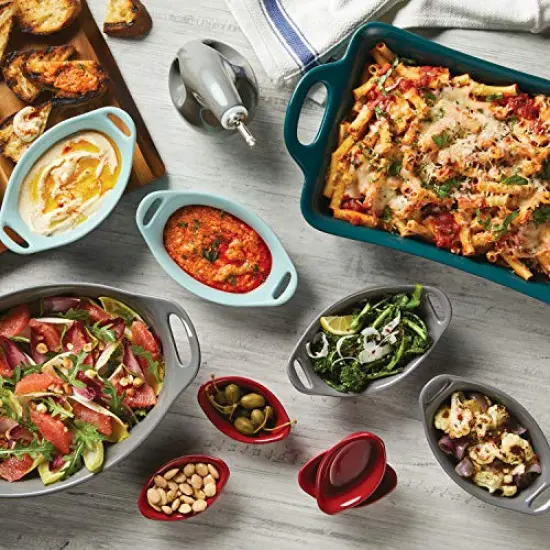 2 Piece Solid Glaze Ceramics Au Gratin Bakeware / Baker Set, Oval , Teal {5}