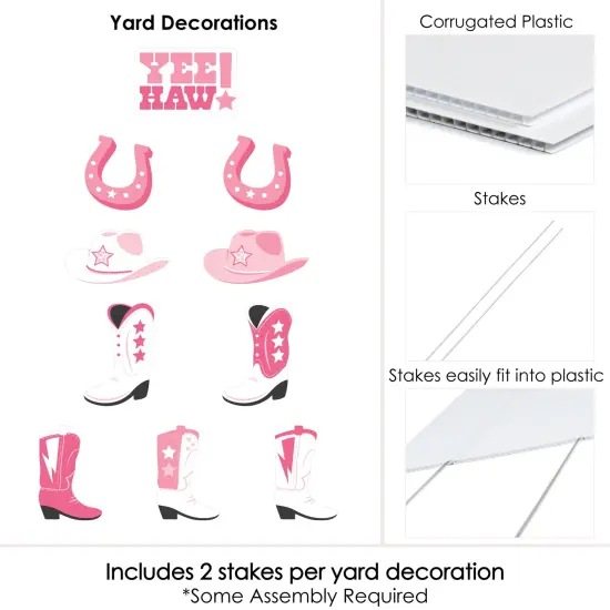 Big Dot of Happiness Rodeo Cowgirl - Cowboy Boots, Hat, and Horseshoe Lawn Decorations - Outdoor Pink Western Party Yard Decorations - 10 Piece {6}