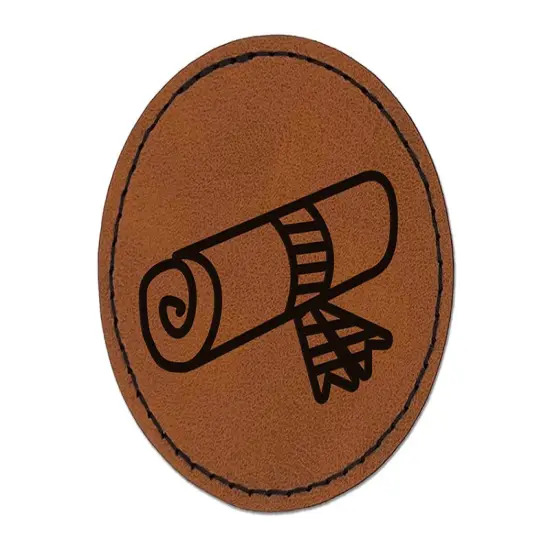 Diploma Graduation Doodle Round Iron-On Engraved Faux Leather Patch Applique - 2.5" Brown {1}