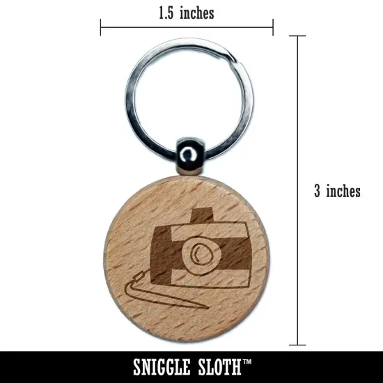 Digital Camera Doodle Engraved Wood Round Keychain Tag Charm {2}
