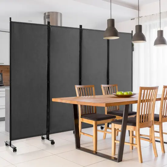4-Panel Folding Room Divider 6 Feet Rolling Privacy Screen with Lockable Wheels Grey {3}