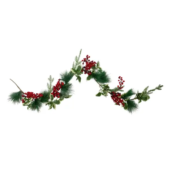 Northlight 5' x 5" Holly, Berries and Pine Sprigs Artificial Christmas Garland - Unlit Red {1}