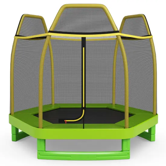 Mini Trampoline for Kids with Safety Net Foam Poles Steel Frame Bounce Jumper for Indoor Outdoor Yellow {2}