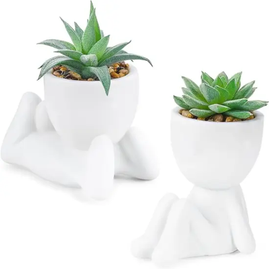 Fake Succulent Plants Artificial Potted Succulents Faux Mini Succulents Human Shape Ceramic Pots White or Home Office Decor {1}