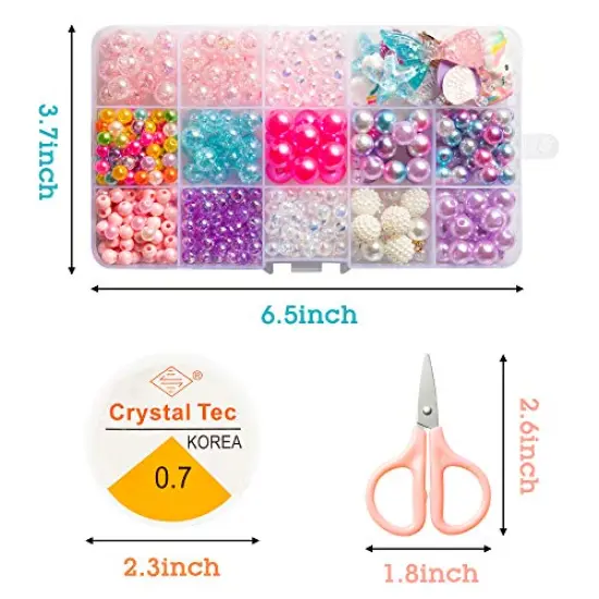 DIY Bead Jewelry Making Kit with 400+ Beads & Charms for Creative Bracelets Necklaces Rings, Children Mermaid Starfish Shell Princess Necklace Bracelets Making Art Craft Bead Kit for Girls {1}