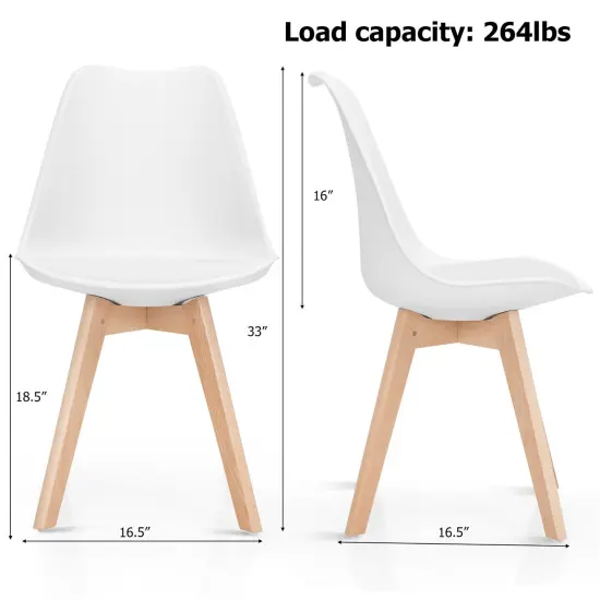 Set of 4 High Backrest Dining Side Chair with Ergonomic Seat and Solid wood Legs White {4}