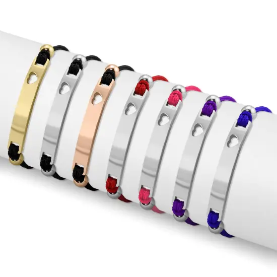 Engravable Cutout Heart Friendship Curved Bar Bracelet Black/Rose Gold {1}