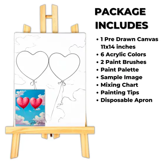 "Heart Balloons" DIY Canvas Art Kit, Adult Beginner, Acrylic Paint Size 11x14 inch {2}