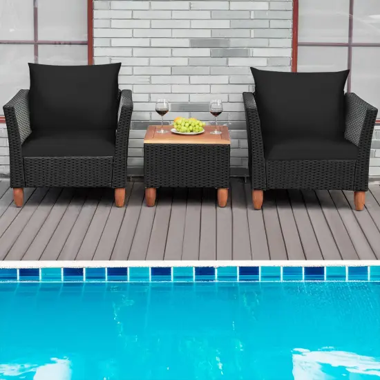 3 Pieces Outdoor Patio Rattan Furniture Set Black {6}
