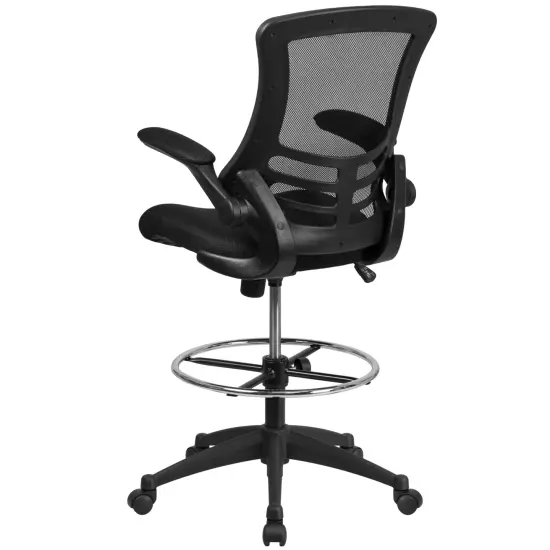 Emma and Oliver Mid-Back Mesh Ergonomic Drafting Chair with Adjustable Foot Ring and Flip-Up Arms BlackMesh/BlackFrame {4}