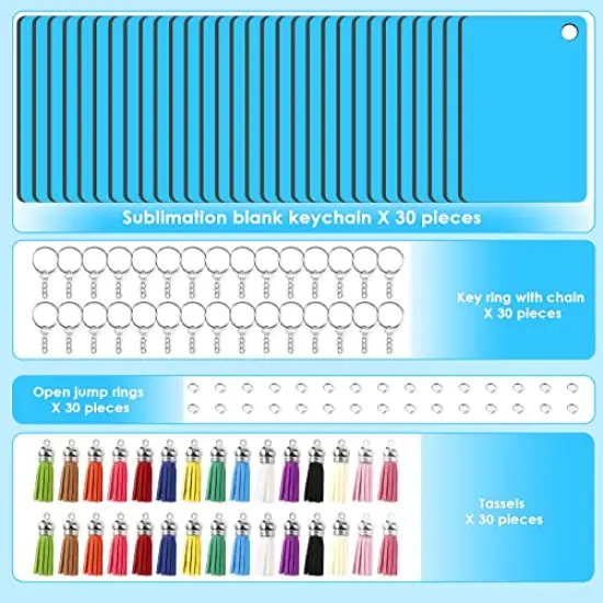 120 Pieces Sublimation Keychain Blanks Bulk - Sublimation Blanks Keychain with Blue Protective Film - MDF Rectangle Keychain with Tassels - Heat Transfer Keychain Blanks Double Sided {1}
