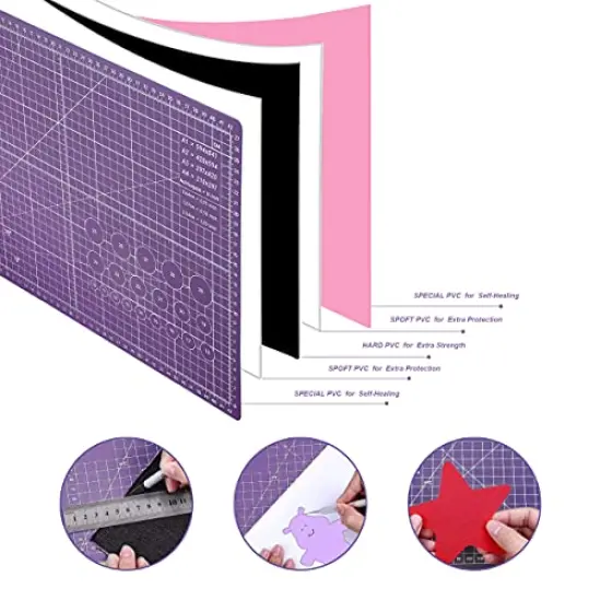 Self Healing Cutting Mat 18 inch x 12 inch Non-Slip PVC Double Sided 5-Ply A3 Art Craft Rotating Mat,Sewing Crafts Hobby Fabric Precision Scrapbooking Project(Pink/Purple) {1}