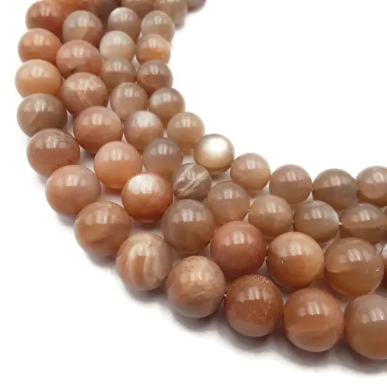 High Grade Peach Moonstone Smooth Round Beads. {6}