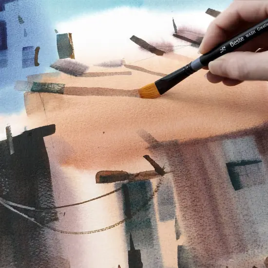 Creative Mark Beste Golden Taklon Chisel, #36 Artist Paint Brush, Professional Watercolor Brushes, For Acrylic Painting, Short Handle, Sharp Edges, Hand-Tied & Shaped {6}