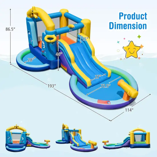 Inflatable Ocean-Themed Bounce House with 680W Blower and 2 Pools {4}