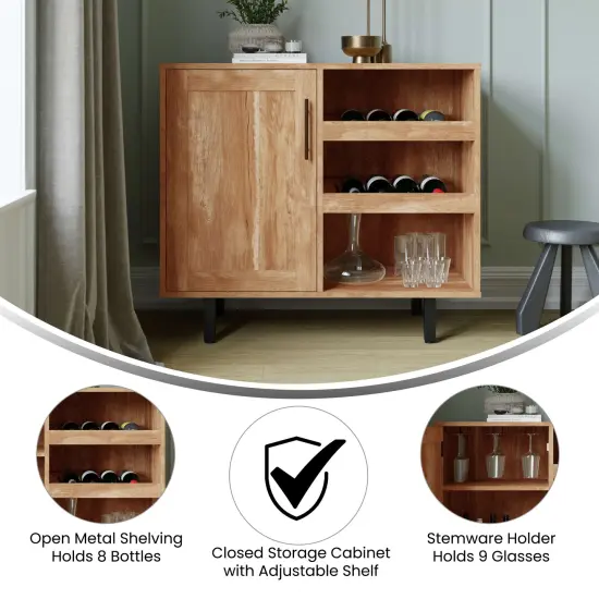 Merrick Lane Aloise Bar and Sideboard with Storage Cabinet, Hanging Stemware Holders and Bottle Storage Gray {10}