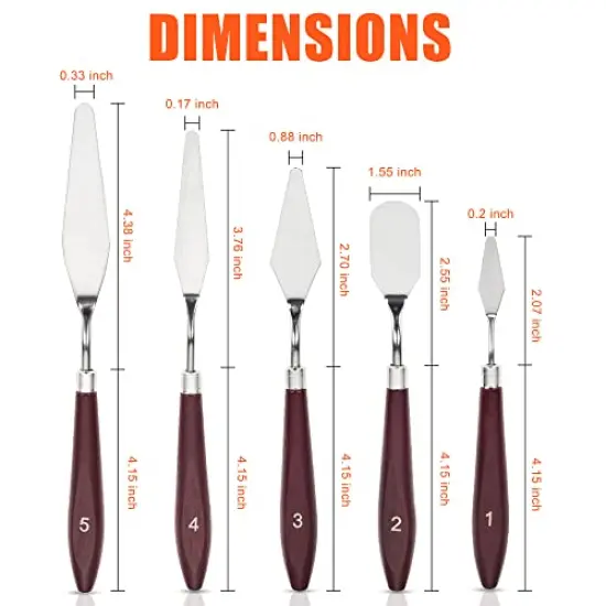 5 Pcs Palette Knife &ndash;Stainless Steel Pallet Knife with Smooth Edges & Wooden Handle for Sturdy Grip &ndash; Mixing Scraper for Acrylic & Oil Painting, Watercolor &ndash; Perfect for Artists & Beginners {1}