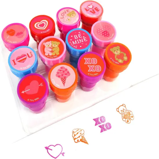 TINYMILLS 12 Pcs Valentine's Day Stamp Kit for Kids - Valentine's Day Self Inking Stamps Gift Party Favors {2}