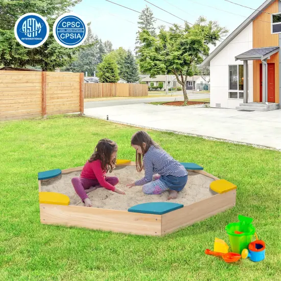 Outdoor Solid Wood Sandbox with 6 Built-in Fan-shaped Seats {2}