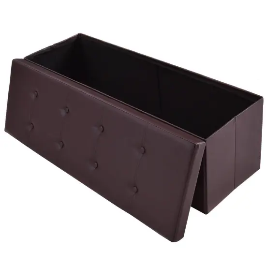 Costway 45''x15''x15'' Large Folding Storage Faux Leather Ottoman Pouffe Box Stool Brown {5}