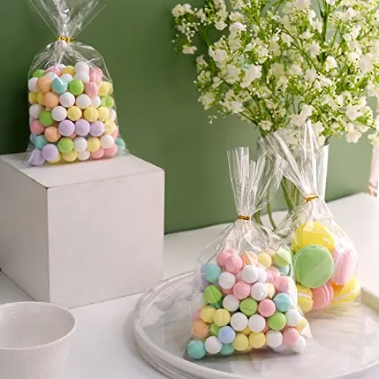 100 PCS Clear Cellophane Bags, 5x7 Small Treat Bags with Ties, Cake Pop Bags, Candy Bags, Goodie Bags, Rice Crispy Treat Bags, Clear Bags for Favors Birthday Party (5'' x 7'') {2}